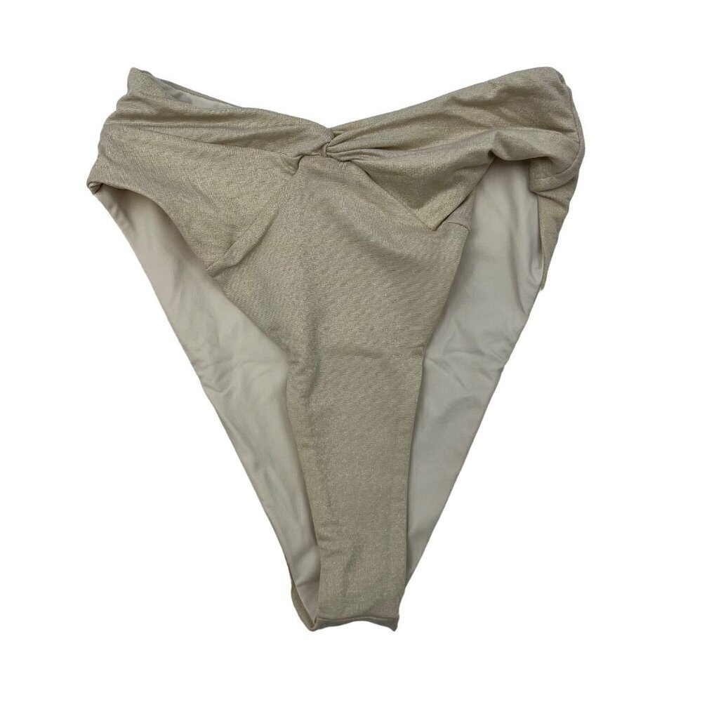 L*Space Women’s Shimmer Nancy Lee Bikini Bottom Bitsy Cut Beige/Gold Size XS New